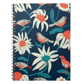 Cuaderno El fondo es impecable, con flores y pájaros