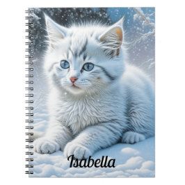 Cuaderno El gato blanco lindo que juega en la nieve persona