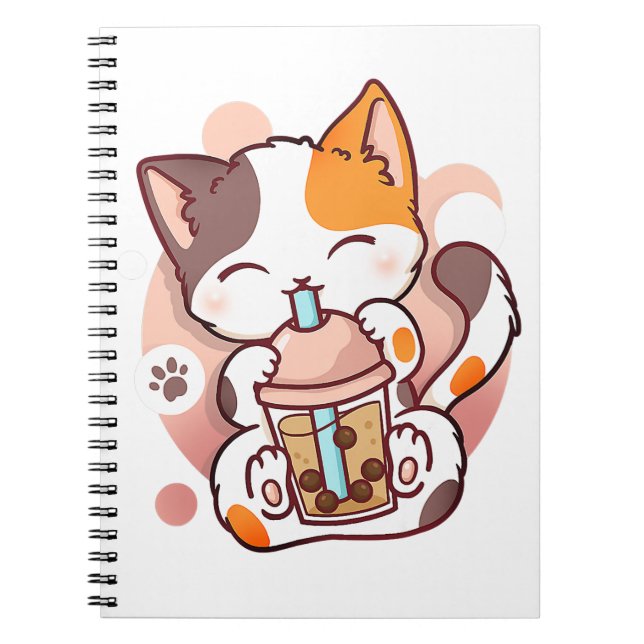 Cuaderno El gato Boba Tea Bubble Tea Anime Kawaii Neko para (Frente)