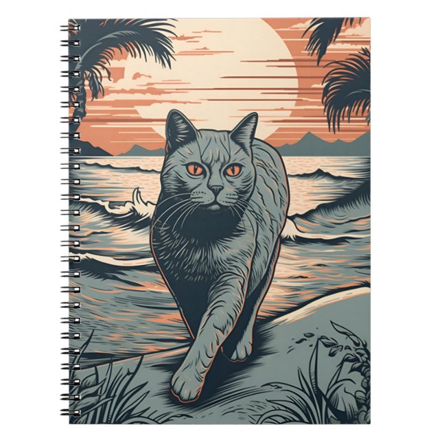 Cuaderno El gato británico Shorthair en una playa tropical (Frente)