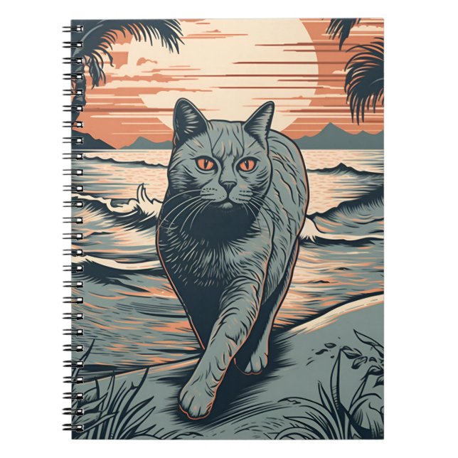 Cuaderno El gato británico Shorthair en una playa tropical (Frente)
