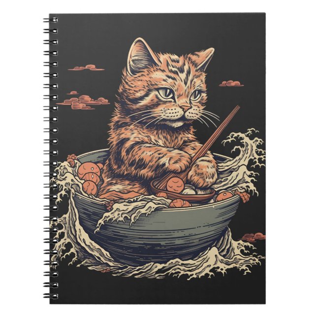 Cuaderno el gato come Ramen, ola de Kanawaga (Frente)