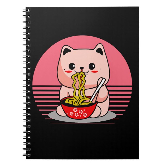 Cuaderno El gato de Kawaii comiendo ramen (Frente)