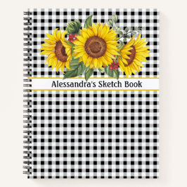 Cuaderno El girasol de Gingham negro crea tu propia frase 