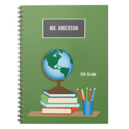 Cuaderno El globo del mundo en la pila de libros