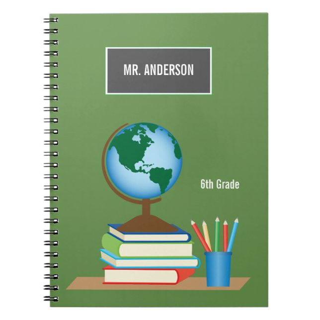 Cuaderno El globo del mundo en la pila de libros (Frente)