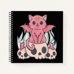 Cuaderno El Gótico Kawaii Pastel, el gato y el cráneo de 