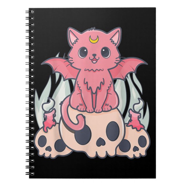 Cuaderno El Gótico Kawaii Pastel, el gato y el cráneo de cr (Frente)