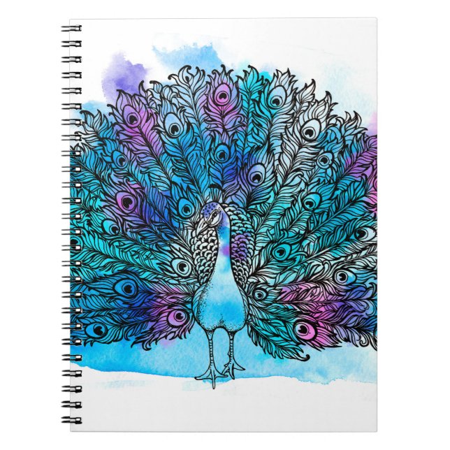 Cuaderno El hermoso ave de Peacock dibujado a mano consiste (Frente)