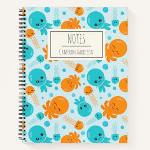 Cuaderno El lindo patrón de pulpo kawaii en azul personali