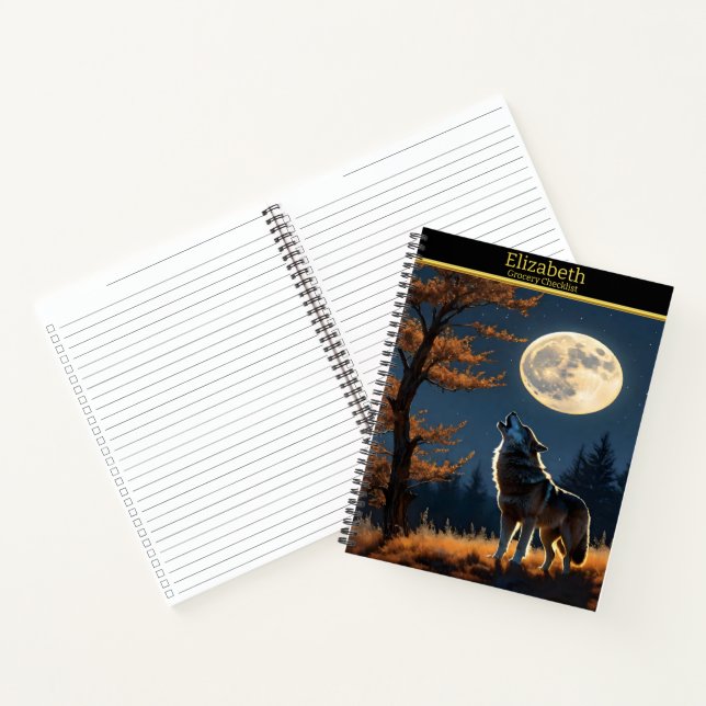 Cuaderno El lobo majestuoso aulló a la luna llena bajo las  (Interior)