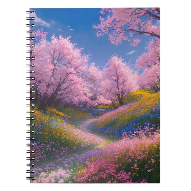 Cuaderno El magnífico Sakura Tree en el floreciente prado (Frente)