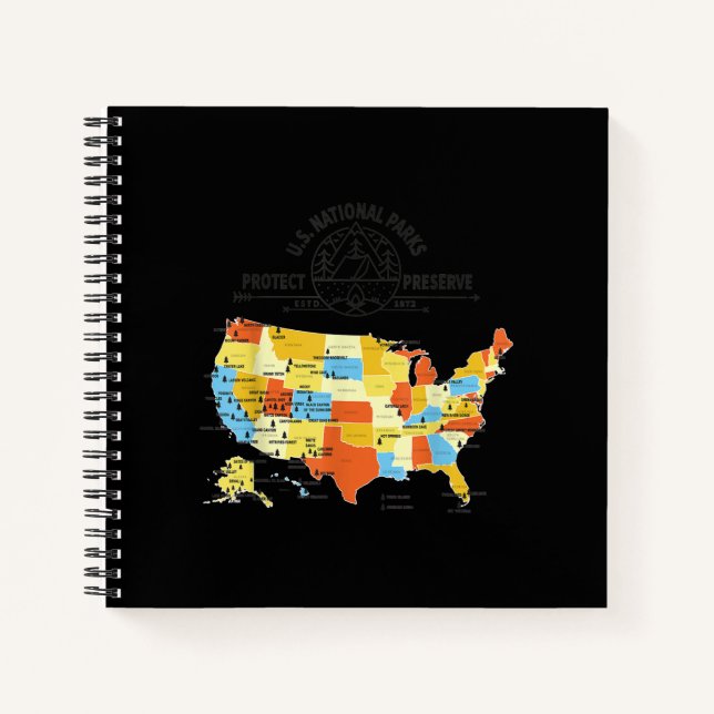 Cuaderno El Mapa de los 63 Parques Nacionales de Estados Un (Anverso)