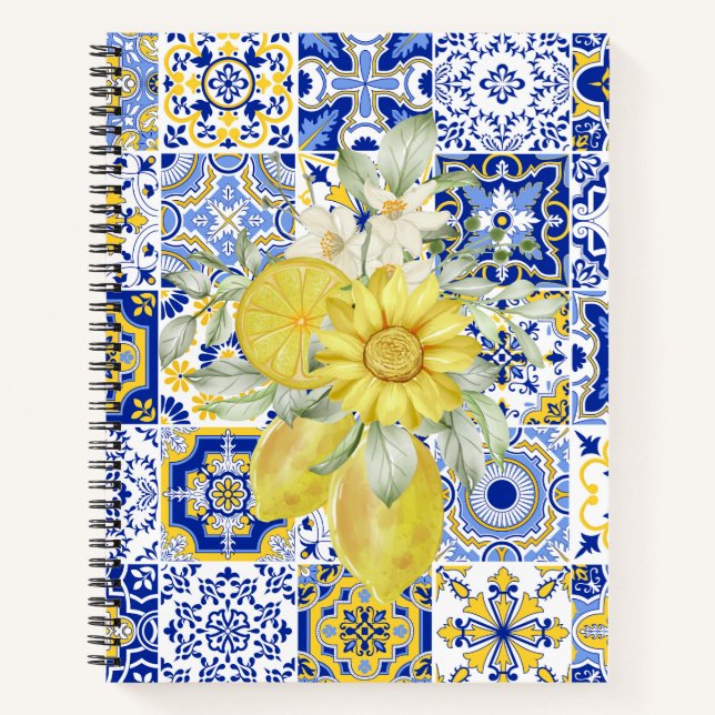 Cuaderno El mosaico florece en azul y amarillo (Anverso)