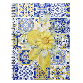 Cuaderno El mosaico florece en azul y amarillo