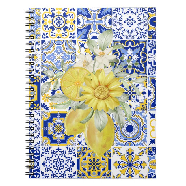 Cuaderno El mosaico florece en azul y amarillo (Frente)
