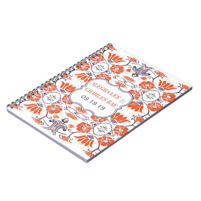 Cuaderno El Naranja amarillo moderno Aqua Mint Guest Book (Lado Izquierdo)