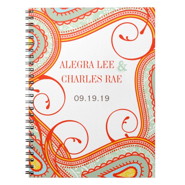 Cuaderno El Naranja amarillo moderno Aqua Mint Guest Book (Frente)
