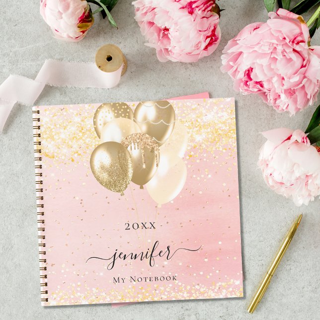 Cuaderno El nombre en oro rosa de Rubor enciende globos (Subido por el creador)