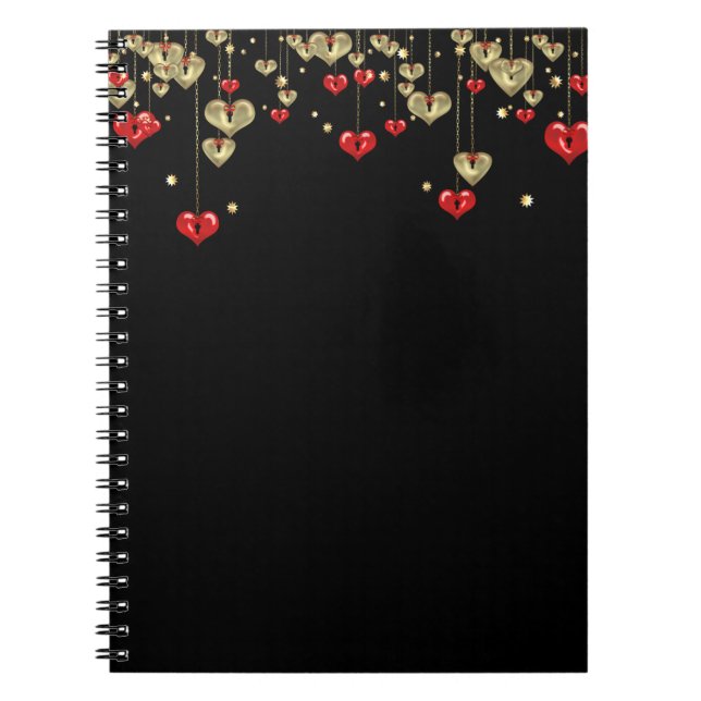 Cuaderno El oro y los corazones rojos con fondo negro (Frente)