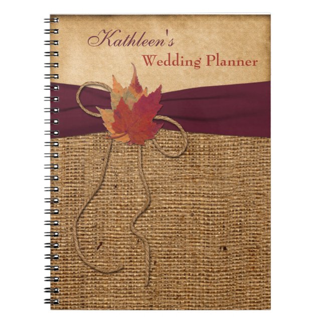 Cuaderno El otoño deja a FAUX Burlap Wedner - Wine (Frente)