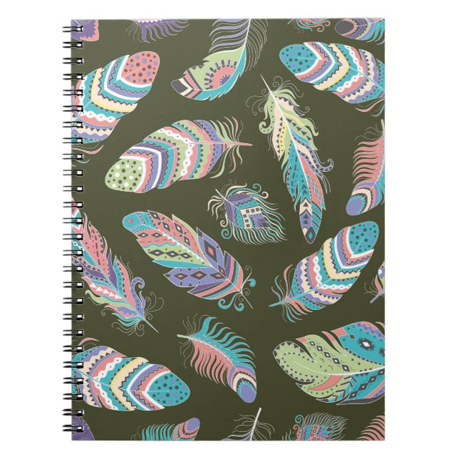 Cuaderno El Patrón De Feathers Boho Seamless. Étnica tribal (Frente)