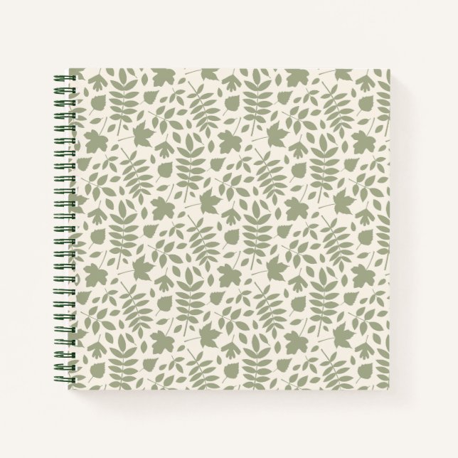 Cuaderno El patrón de hojas caídas verde en crema (Anverso)