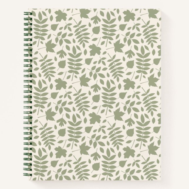 Cuaderno El patrón de hojas caídas verde en crema (Anverso)
