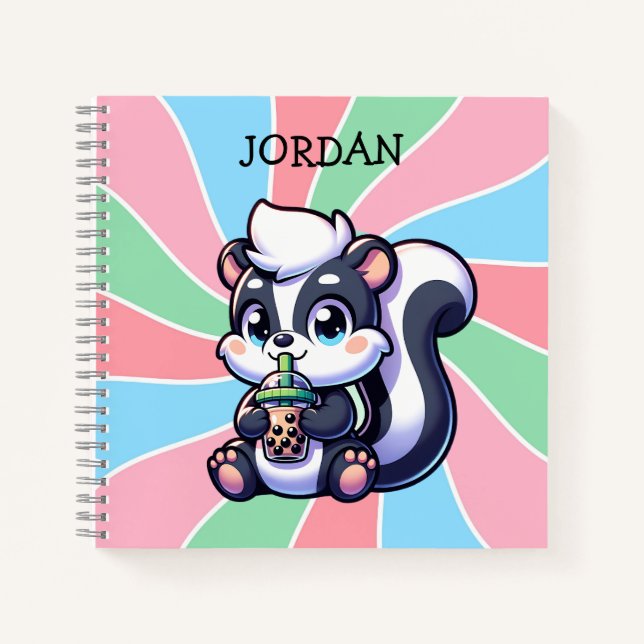 Cuaderno El pequeño zorrillo de Kawaii con té de burbuja pe (Anverso)