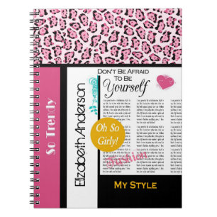 Cuaderno El periódico de moda Pink Leopard and Name