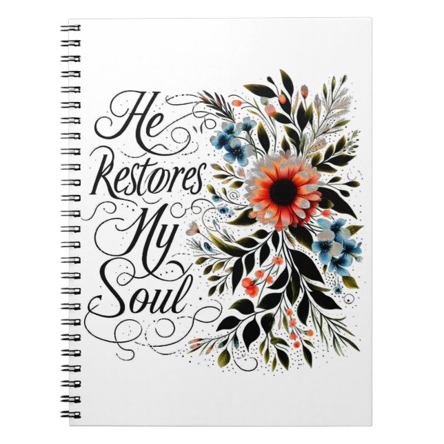 Cuaderno Él restaura mi alma floral (Frente)