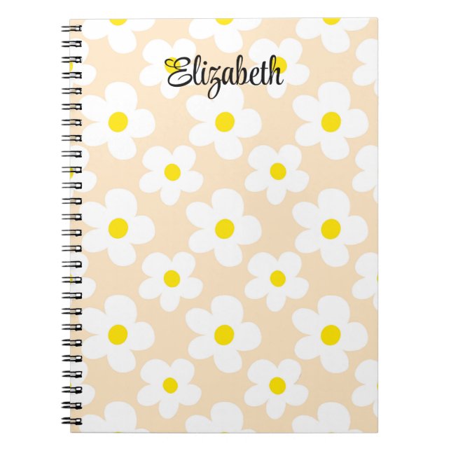 Cuaderno El retro de melocotón cutáneo daisies giratorio (Frente)