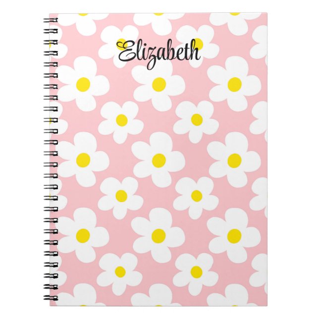 Cuaderno El retro de melocotón cutáneo daisies giratorio (Frente)