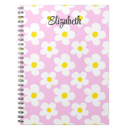 Cuaderno El retro rosa lindo daisies girando