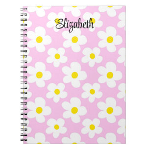 Cuaderno El retro rosa lindo daisies girando
