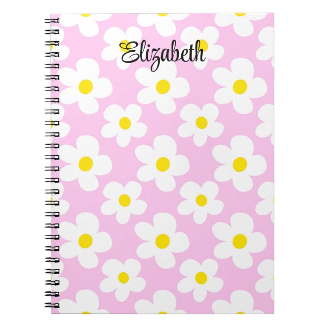 Cuaderno El retro rosa lindo daisies girando (Frente)