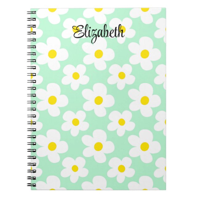 Cuaderno El retro verde de menta suave daisies giratorio (Frente)