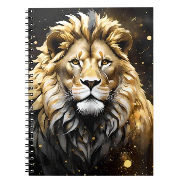 Cuaderno El Rey: Majestuoso León Macho Dorado Y Gris (Frente)