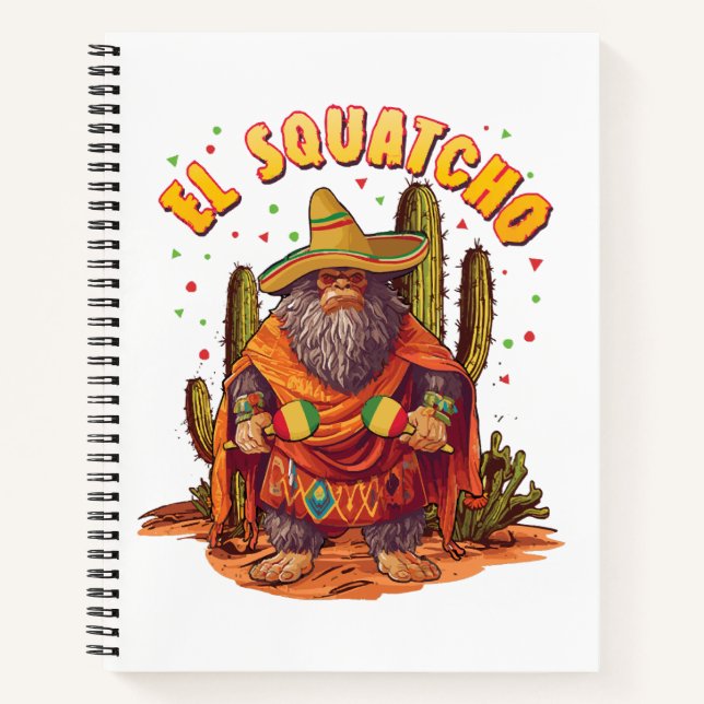 Cuaderno El Squatcho Bigfoot con Maraca, Sombrero y Ponc (Anverso)