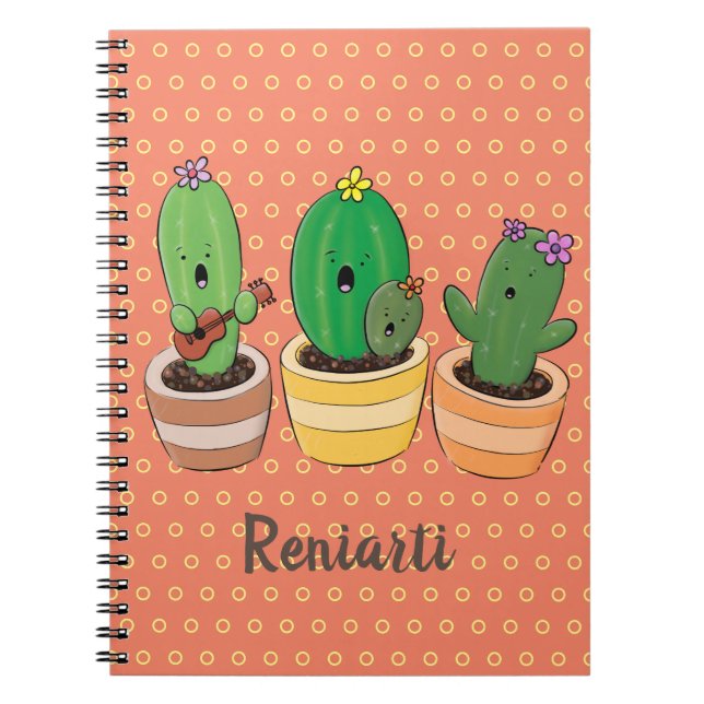 Cuaderno El trío de cactus lindo canto ilustracion personal (Frente)