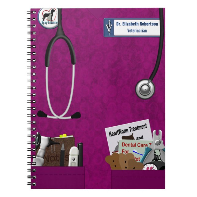 Cuaderno El veterinario friega y el diseño Fushia de los (Frente)
