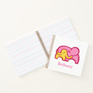 Cuaderno Elefante abrazo rosa amarillo lindo nombre gráfico