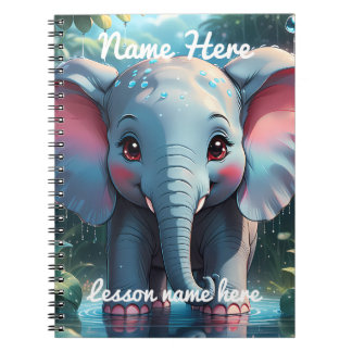 Cuaderno Elefante Adorable Personalizado en la Lluvia