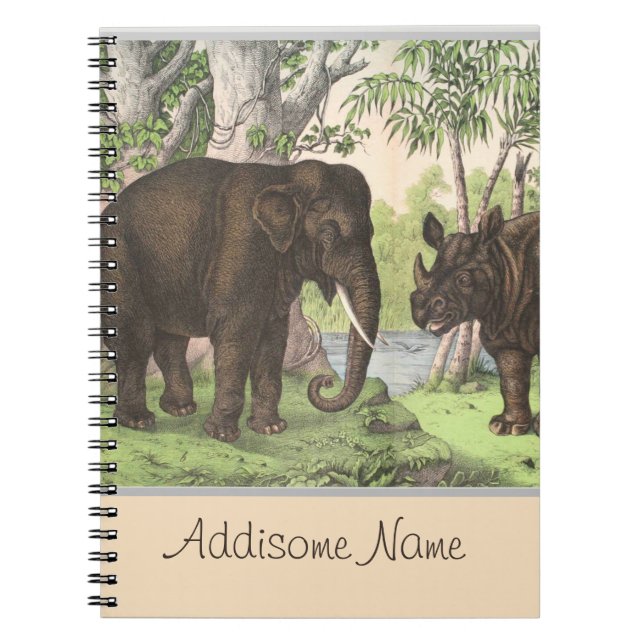 Cuaderno Elefante antiguo rinoceronte en un bloc de notas d (Frente)