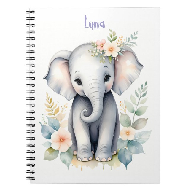 Cuaderno Elefante bebé floreciente (Frente)