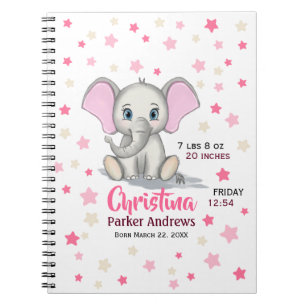 Cuaderno Elefante bebé lindo con estadísticas de natalida