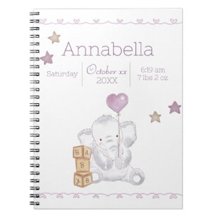 Cuaderno Elefante Bebé Niña Rosa Nombre Personalizado Detal