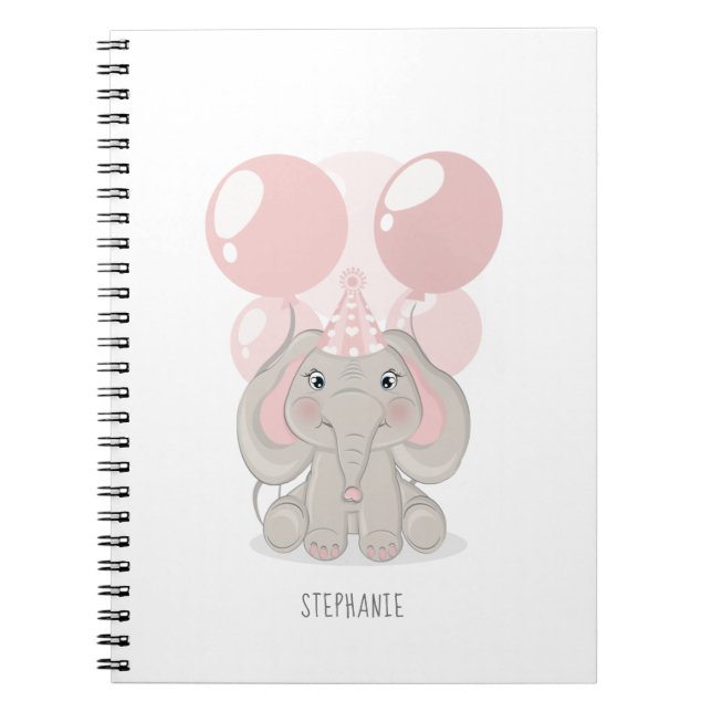 Cuaderno Elefante con sombrero de fiesta de cumpleaños (Frente)
