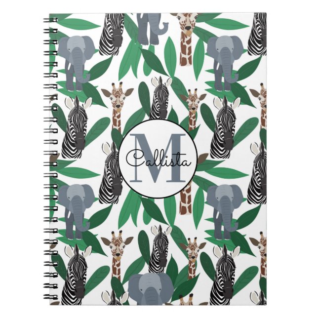 Cuaderno Elefante de cebra jungla jirafa Safari Animales (Frente)