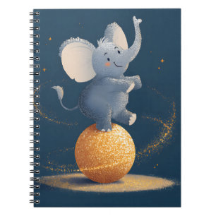 Cuaderno Elefante de Circo Brillante sobre Bola Dorada Arte